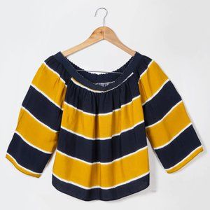 ZARA NAVY BLUE YELLOW STRIPED LONG SLEEVE CROP TOP